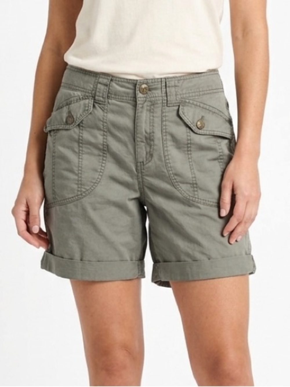 LAUREN RALPH LAUREN Khaki Green Cargo Shorts Snaps Pockets Safari Size 10